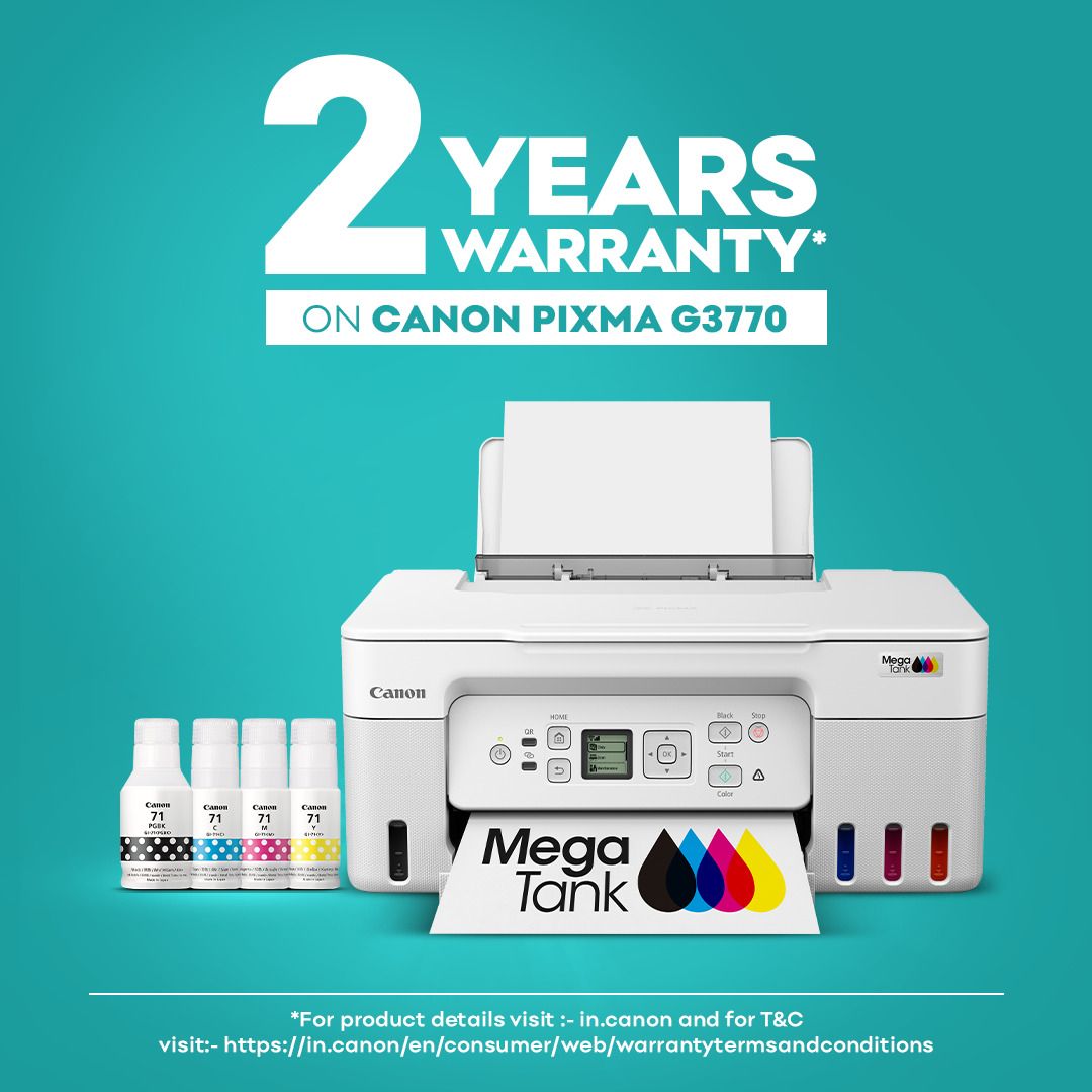 Canon PIXMA INK EFFICIENT G3770 Multi-function WiFi Color Ink Tank Printer for Print/Copy/Scan with 6000 black and 7700 color prints (4 Ink Bottles Included) - Image 3